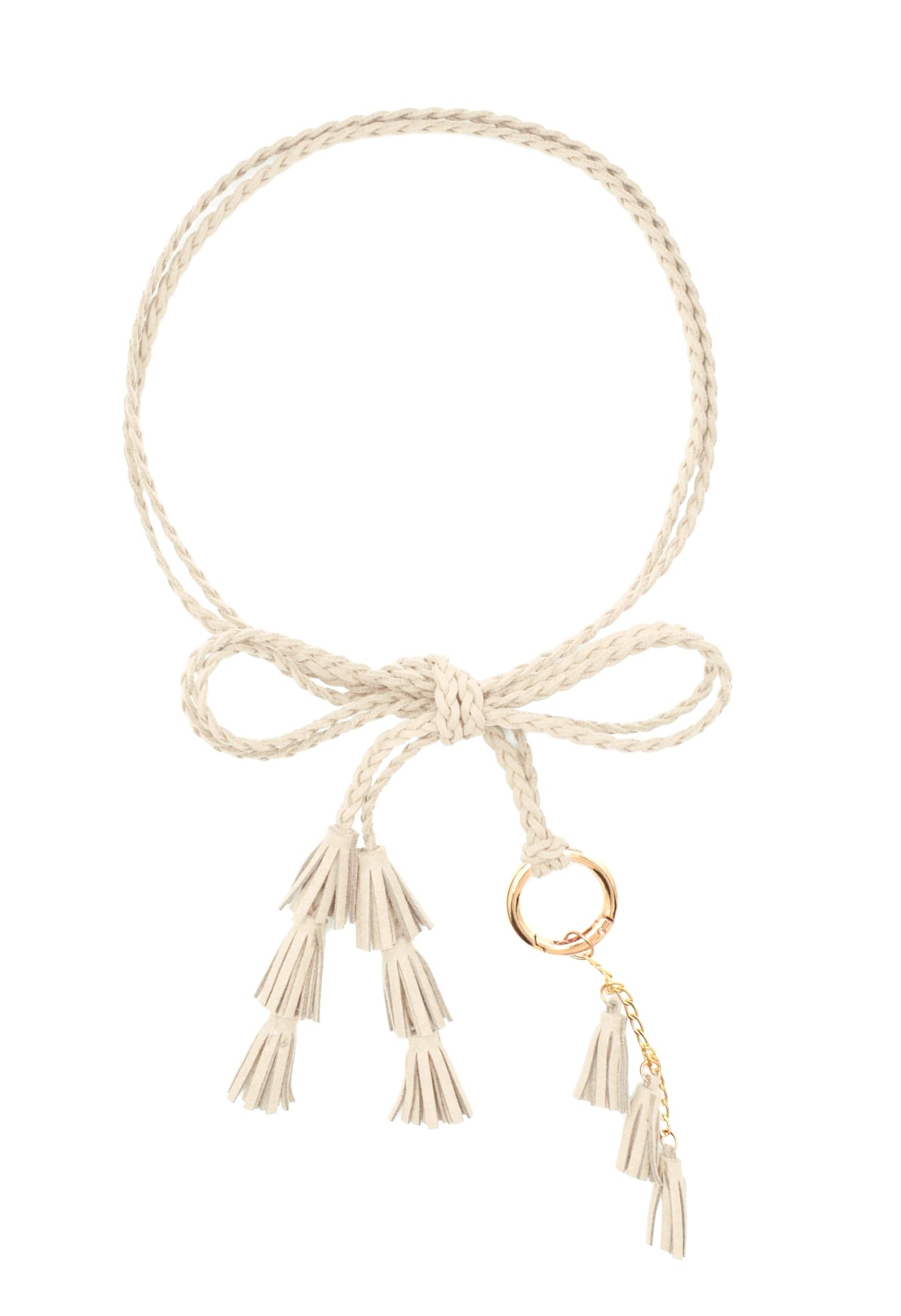 TeeYee Women Waist Belt/Rope/Chain PU Leather Braided Boho 3 layer tassels Fringe Tie Belts Multi Colors 286beige