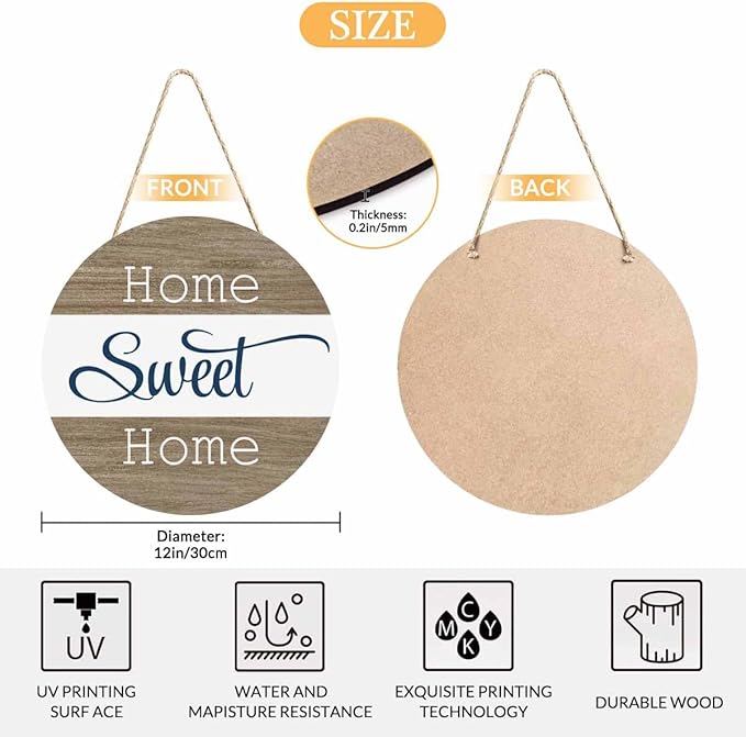 Welcome Sign Front Door Decoration Vintage Wooden Home Sweet Home 12in Round Wooden Hanging Housewarming Home Garden Decor