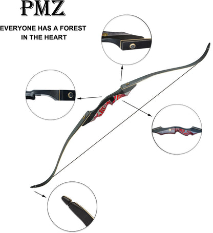 PMZ Recurve Bow and Arrow, Newset Professional Aldults Archery Hunting Bow, 60'' Wooden Takedown Bow, for Youth Beginners to Advanced Outdoor Practice & Hunting, Right Hand, 20 lbs