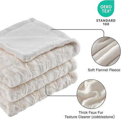 Krifey Oversized Faux Fur Blanket, Super Soft Cozy Blanket, Luxury Fluffy Throw Blanket Fuzzy Bed Throw, Plush for Women, Cream 60" x 80"