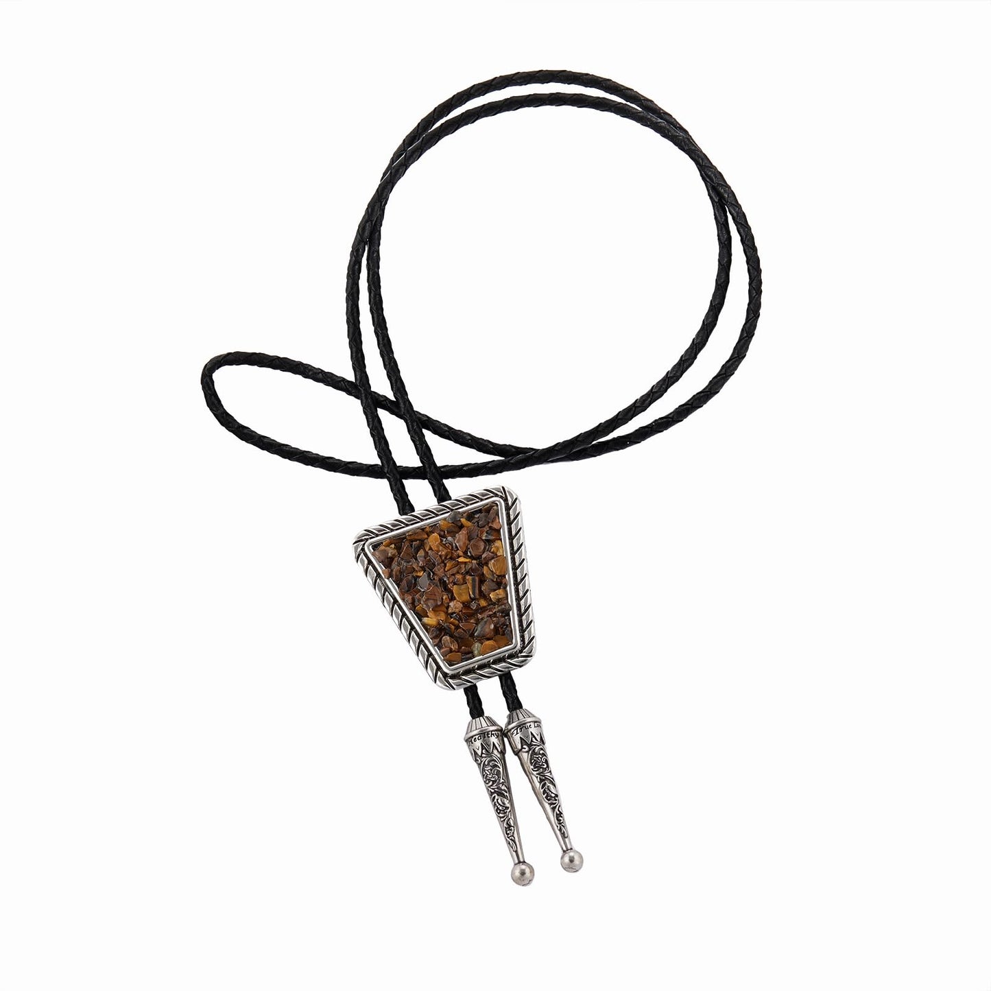 YOQUCOL Native American Brown Crushed Stone Bolo Tie Hand-woven Leather Bola Ties Necklace for Men Women