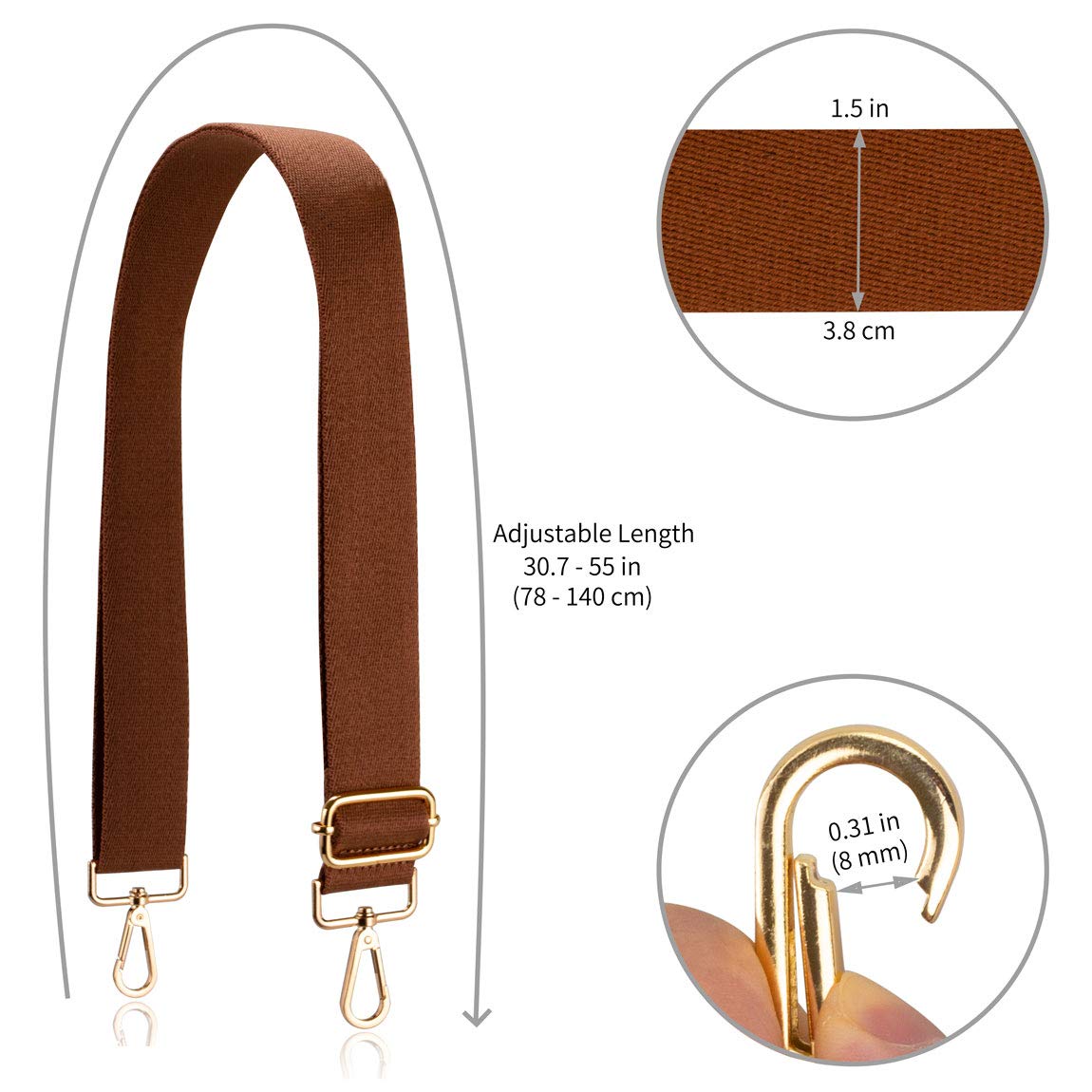 Allzedream Crossbody Bag Strap Soft Adjustable Replacement Purse Straps (Brown)