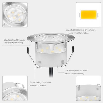 Deck Lights Outdoor Waterproof Low Voltage Lighting Kit Stainless Steel 1W Outdoor Yard Garden Decoration Lamps Landscape Pathway Patio Step Stairs Silver Border(20pcs,Cool White)