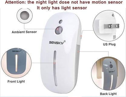 Sensky [2 Pack Plug in Night Light with Auto Dusk to Dawn Sensor, Brightness Adjustable, Dimmable Night Light for Bathroom, Kitchen, Hallway, Stairs, Garages (with Front Light and Back Light)