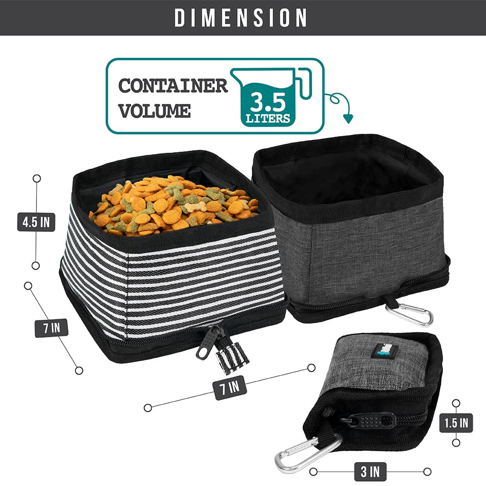 PetAmi Collapsible Dog Bowls 2 Pack, Food and Water Bowls Travel Set, Portable Pet Dish No Spill, Foldable Lightweight BPA Free Leakproof Bowls, Camping Hiking Walking Outdoor Gear Accessories, Black