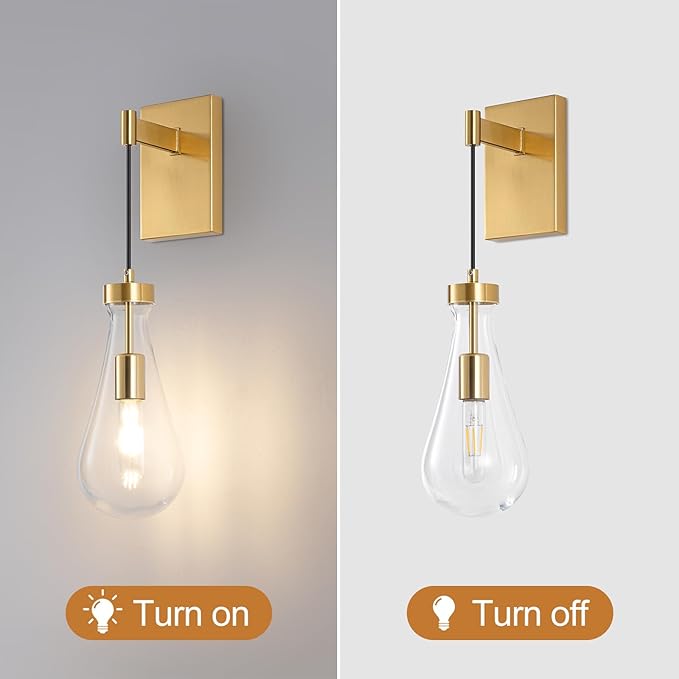 BELS 17inch Gold Wall Sconce, Modern Raindrop Shade Wall Light, 3000K Warm Light, E26, Hardwire Wall Light Fixtures for Living Room, Bedroom, Dining Room, 1 Pack(Bulb Included)