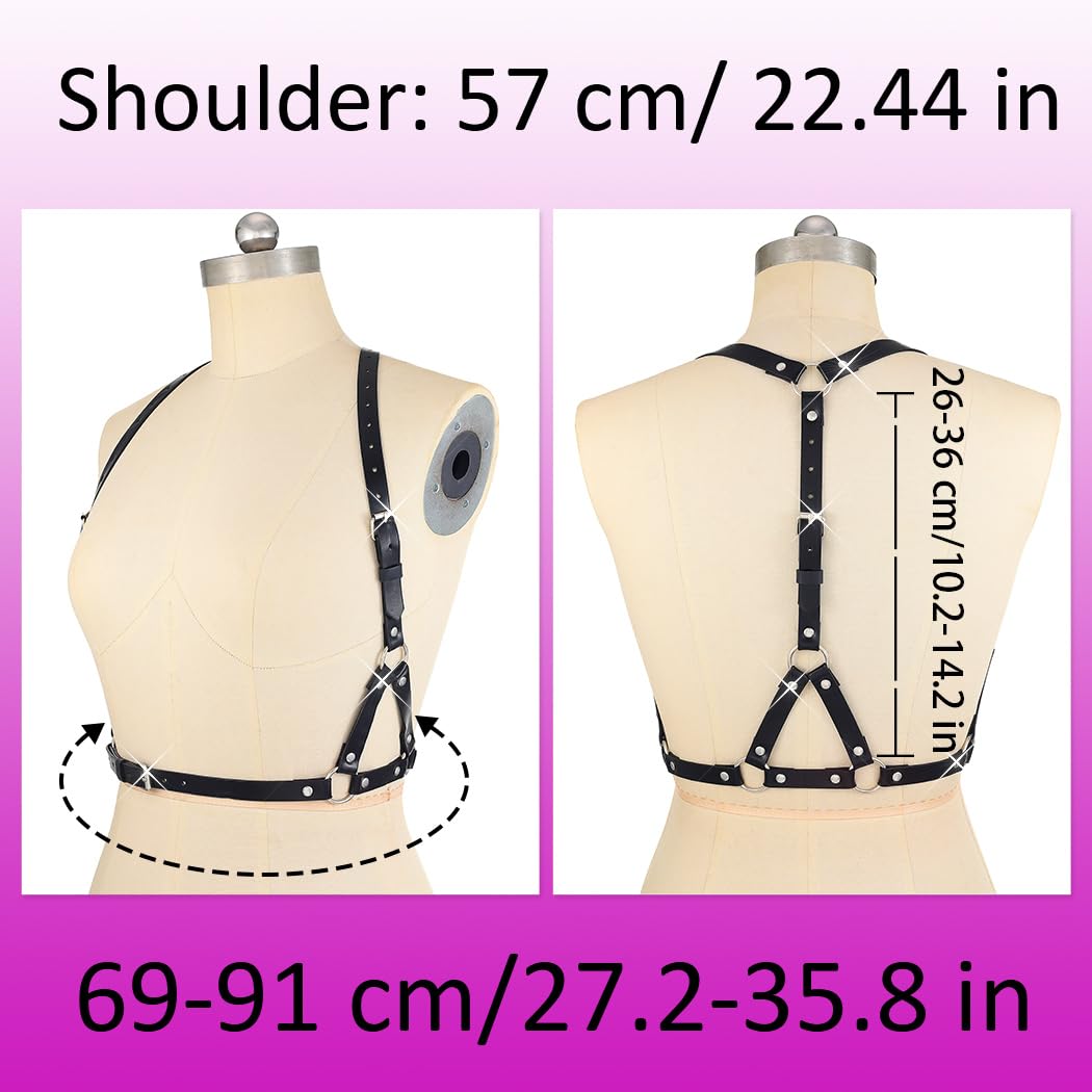 BODIY Black Leather Harness Belt Fashion Plus Size Body Harness Adjustable Chest Belt for Women (Single-layer black)