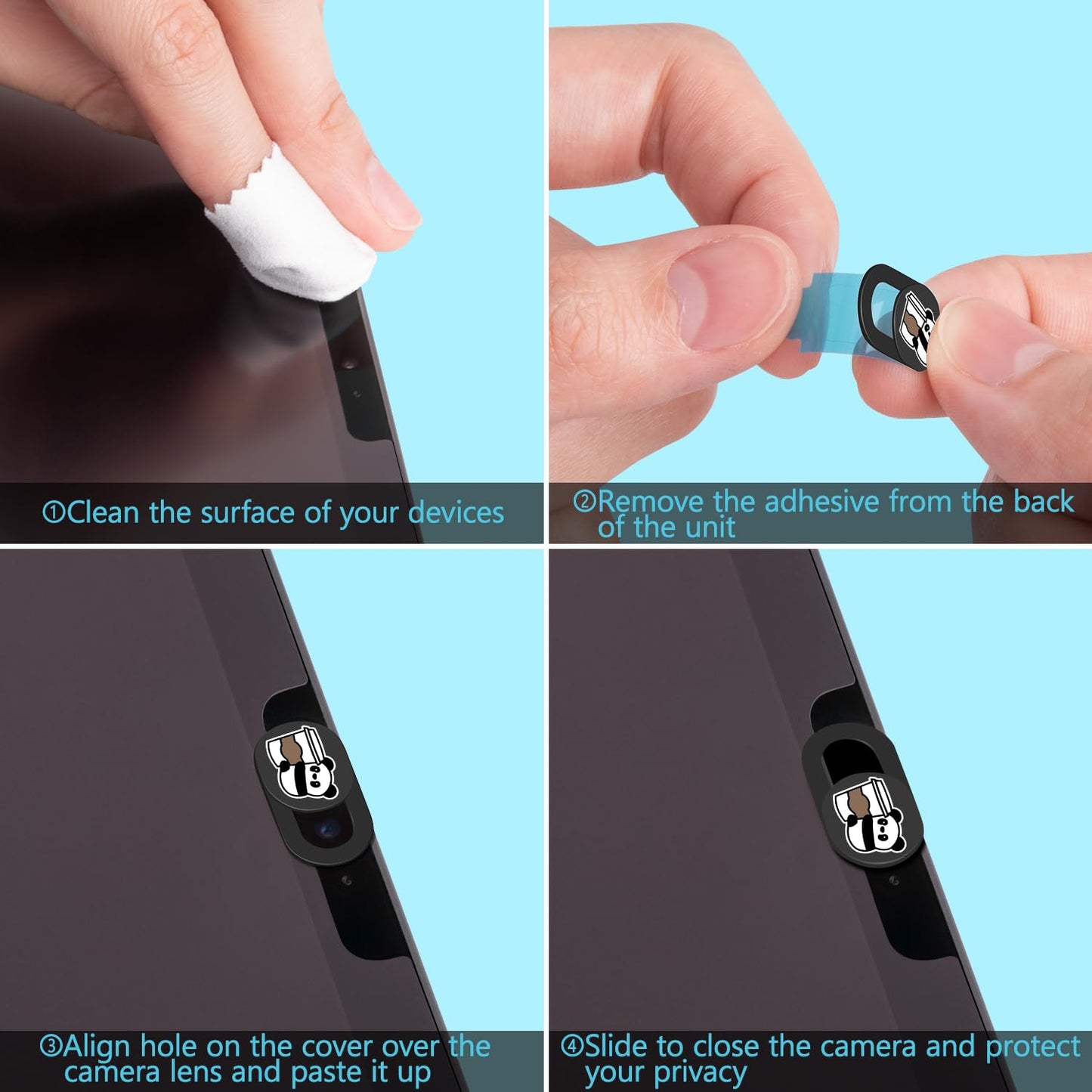Laptop Camera Cover Slide, Panda Webcam Cover, 0.02 inch Cute Laptop Accessories for iPhone iPad iMac MacBook Pro Air Laptop PC Smartphone Tablet, Camera Privacy Covers Protect Your Visual Privacy