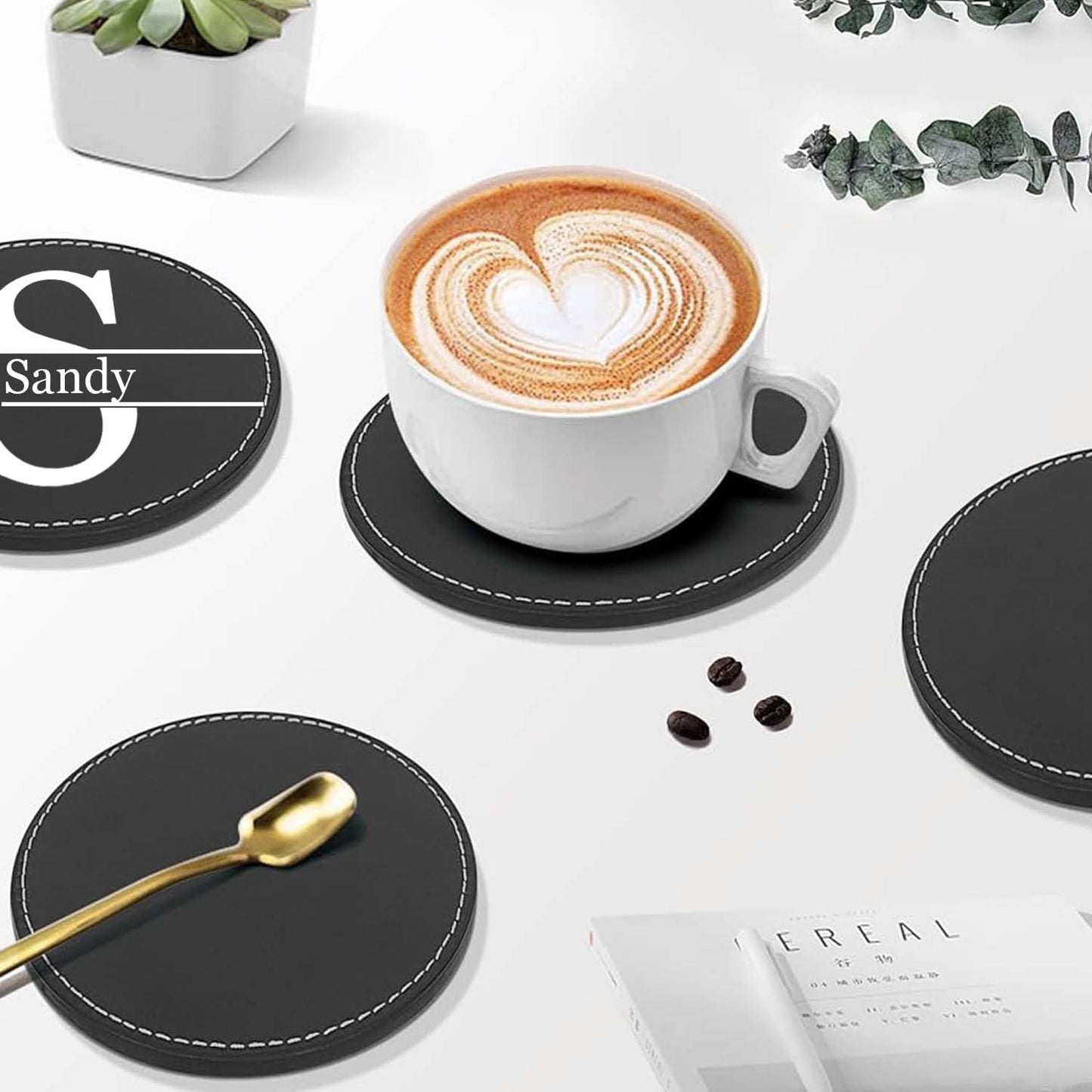 Personalized Leather Coaster for Drinks, Custom Coffee Coasters Set of 6, Customize Cup Coasters with Monogram Engraved, Wedding Gifts