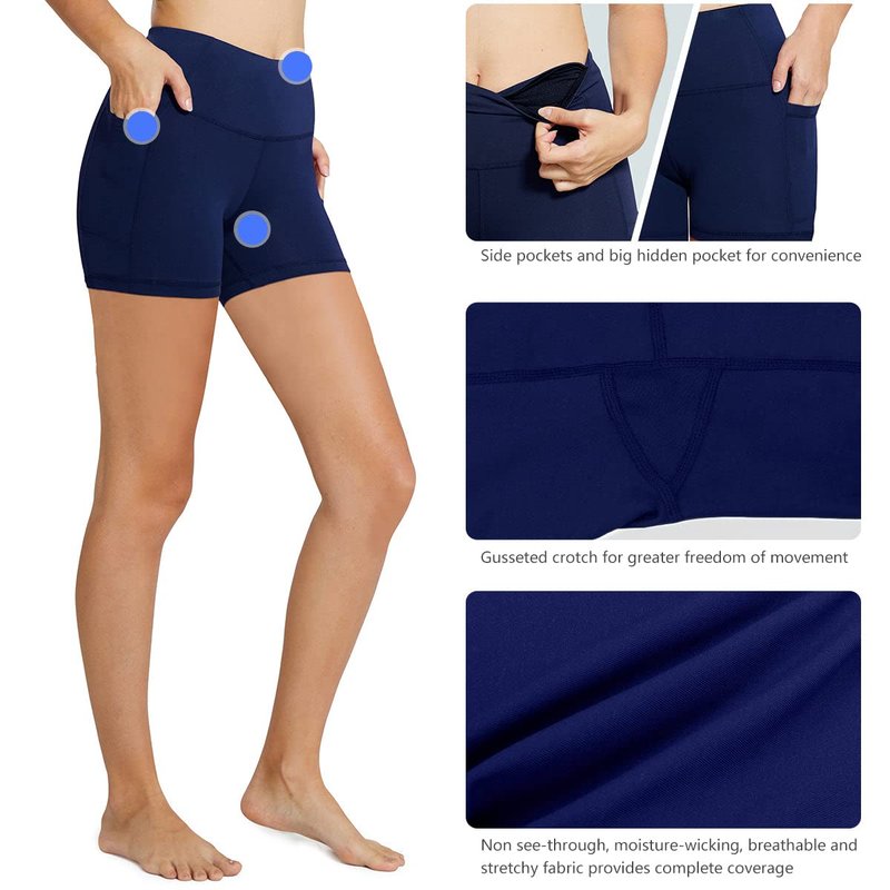 baleaf Workout Shorts Women 5" Biker Yoga Gym Spandex Running Volleyball Compression Tummy Control Short with Pockets Navy Blue XXL