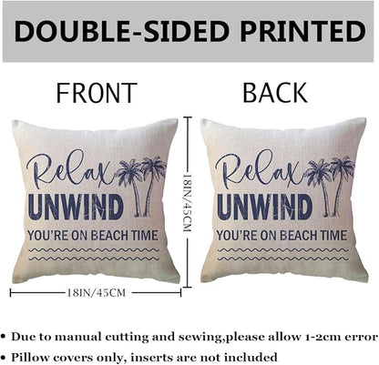 ULOVE LOVE YOURSELF Coastal Beach Throw Cushion Covers Double-Sided Tropical Palm Paddles Anchor Starfish Summer Beach House Decorative Pillowcase 18 x 18 Inch 4Pack Porch Patio Decor (Blue)