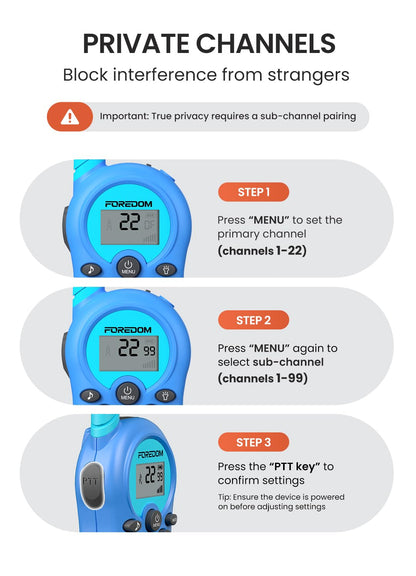 FOREDOM Rechargeable Walkie Talkies for Kids Walkie Talkies Long Range for Boy & Girl Age 3 to 12 Year Old Birthday Toys - 2 Pack