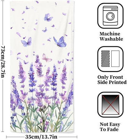 Lavender Hand Towels Set of 2 Lightweight Breathable Purple Floral Bath Towels