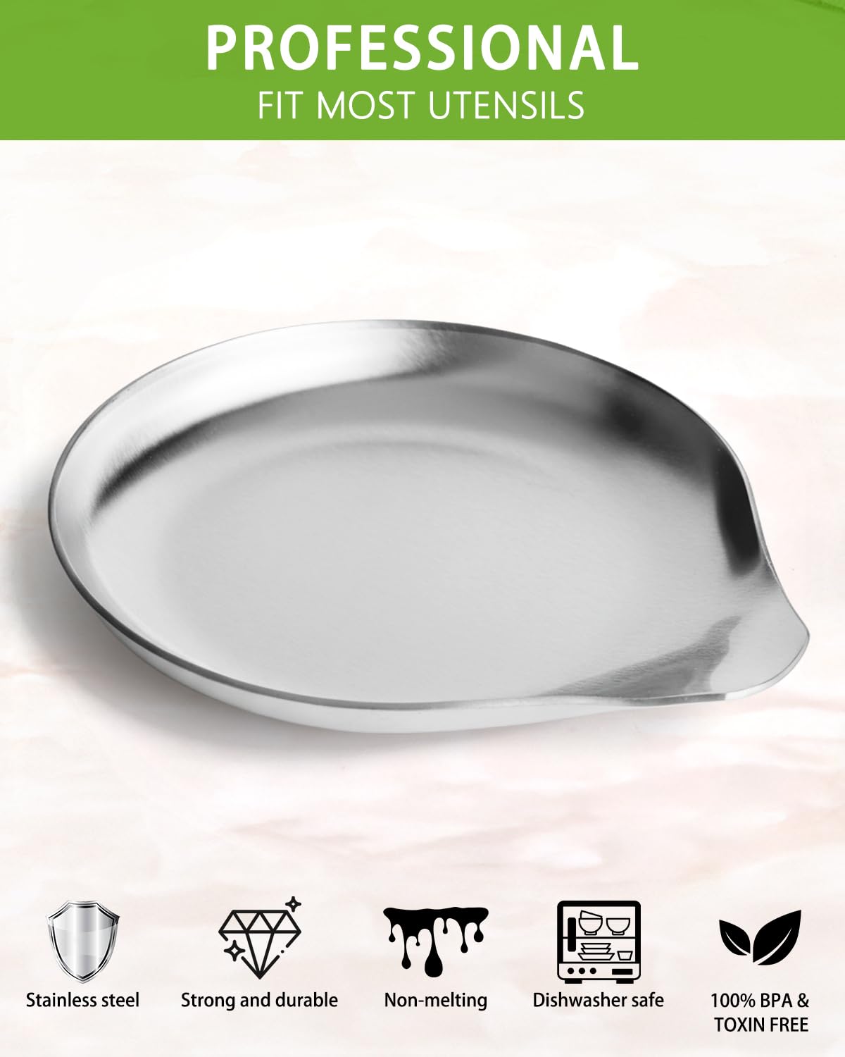 VanlonPro Stainless Steel Spoon Rest, Spatula Ladle Holder, Stainless Steel Utensil Spoon Rest Holder, Brushed Finish, Dishwasher Safe 5.9 x 5.1 Inch (Round Silver 1PC)