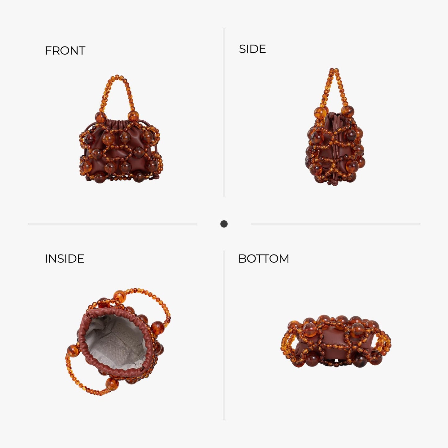 frrbuu Women's brown leather shoulder bag with amber bead decoration, Bohemian women's crossbody bag, cute little handbag (brown)