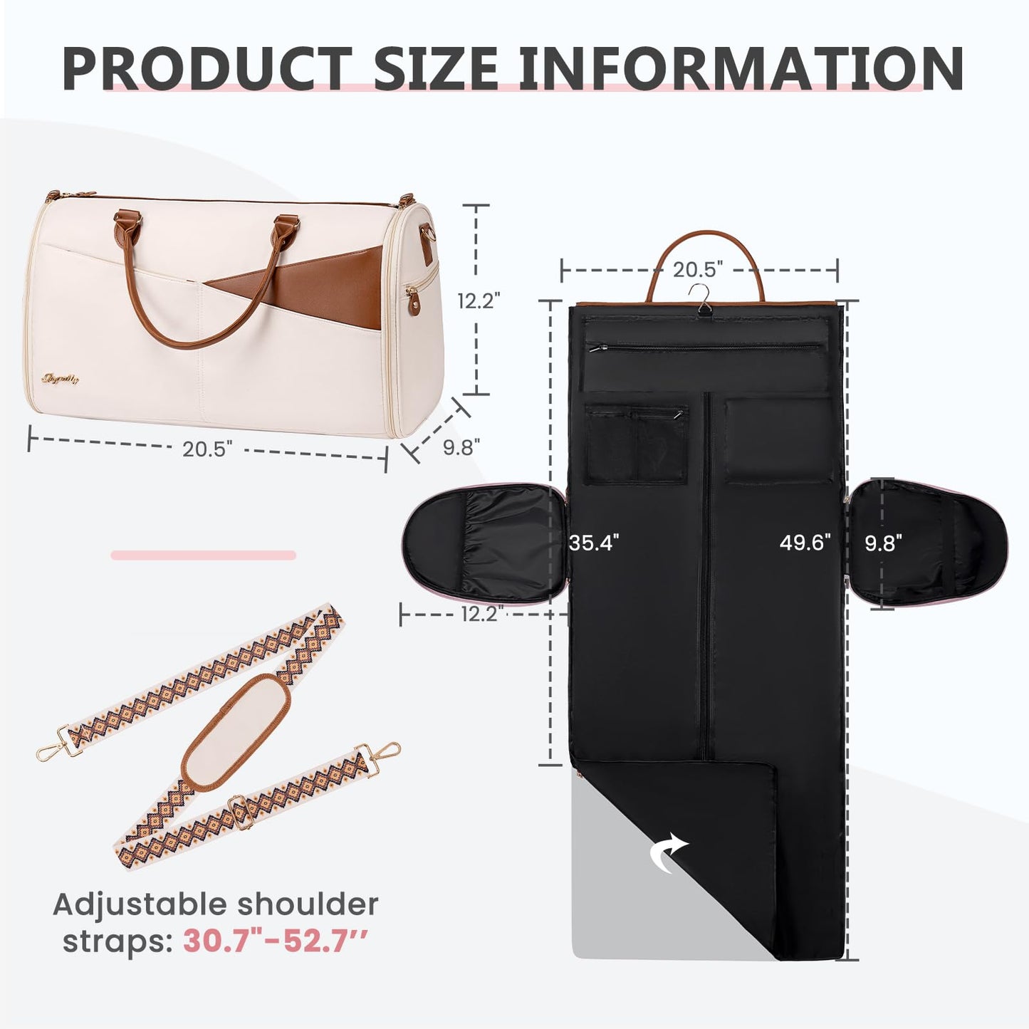 Convertible Garment Duffle Bag for Travel, Carry On Garment Bag for Women, 2 in 1 Travel Garment Bag with Shoe Compartment, Foldable Suit Travel Bag for Hanging Clothes, Beige