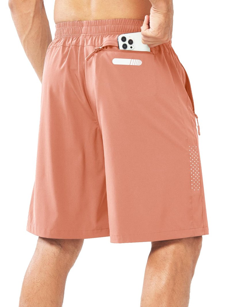NORTHYARD Men's Athletic Running Shorts Gym Workout 7"/9"/5" Quick Dry Lightweight Sports Basketball Tennis 3 Zipper Pockets PINKORANGE-9inch XL