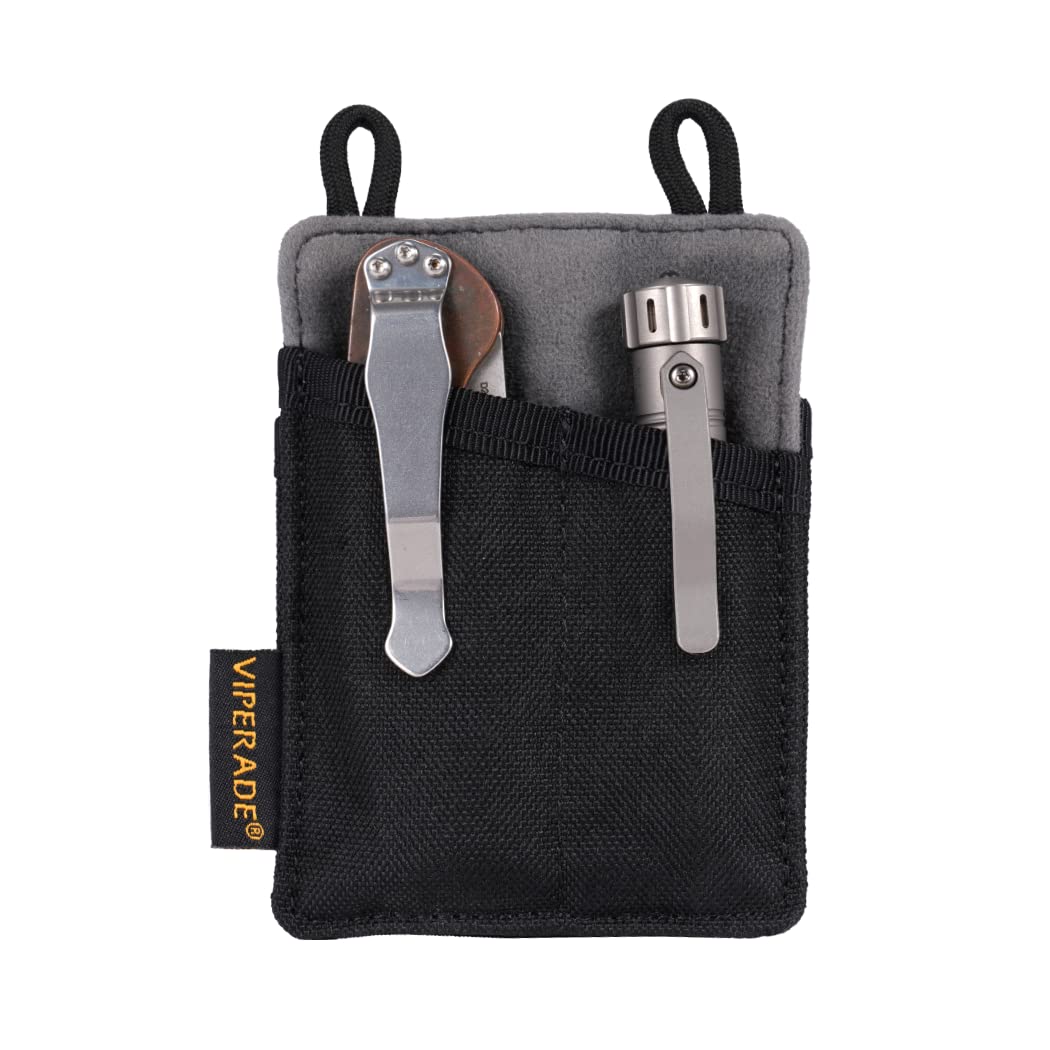 VIPERADE Slim EDC Pouch, Mini Pocket Organizer for Men, EDC Belt Organizer for Knife/Flashlight/Pen/Pry Bar/Mini Tools/Pocket Notebook (Small-Black)