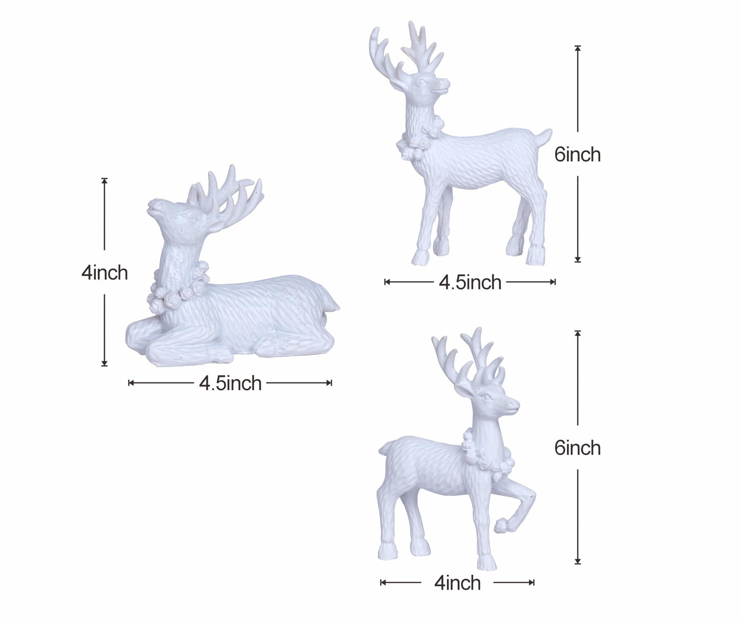 White Christmas Reindeer Decor Set of 3 Resin Standing Deer Figurines Elk Sculpture Christmas Figurine Centerpieces for Home Tabletop Shelf Elegant Xmas Deer Statue Artificial Animal Table Decorations