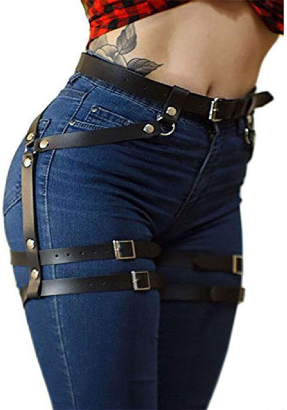 Women Leather Body Chain Thigh Harness Adjustable Punk Caged Waist Belts Leg Garters Rave Club Party