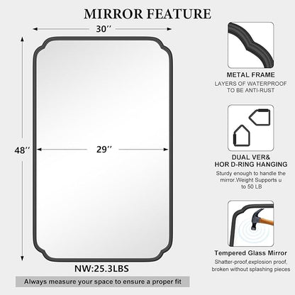 White 30"x48" Bathroom Mirror for Wall, Large Bathroom Vanity Mirror, Rounded Rectangle Mirror in Wooden Frame Hangs Horizontal Or Vertical