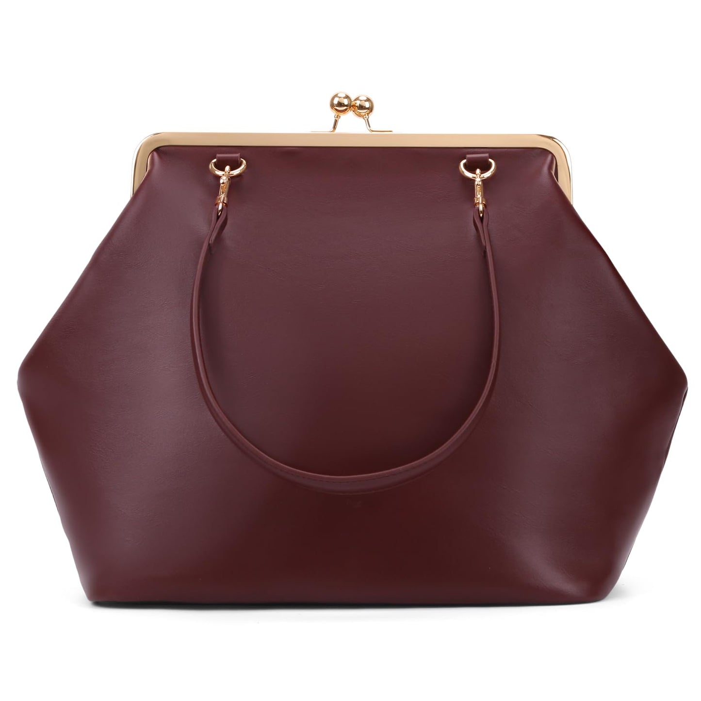 CATSEA Large Women's Kiss Lock Bag PU Medium Top Handle Handbags Kiss Clasp Shoulder Bags Tote Purse Messenger Clutch (Red)