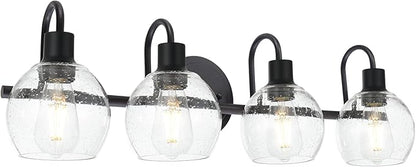 4-Lights Contemporary Bathroom Light Fixtures Over Mirror with Seeded Globe Glass Shades, Black Rustic Vanity Wall Lighting for Bedroom Dressing Cabinet
