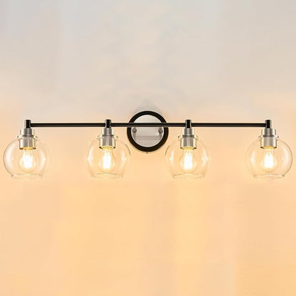 VONLUCE Bathroom Light Fixtures, 4-Light Vanity Light with Globe Glass Shades E26 Sockets, Bathroom Lights Over Mirror for Bedroom Hallway Living Room, Black & Nickel Finish
