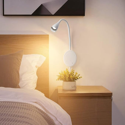 LED Wall Mounted Reading Light, Book Light for Reading in Bed, 5 Dimming & Color Temperature, 360°Flexible Gooseneck, USB Output Bedside Headboard Lights, Timers Function & NightLight