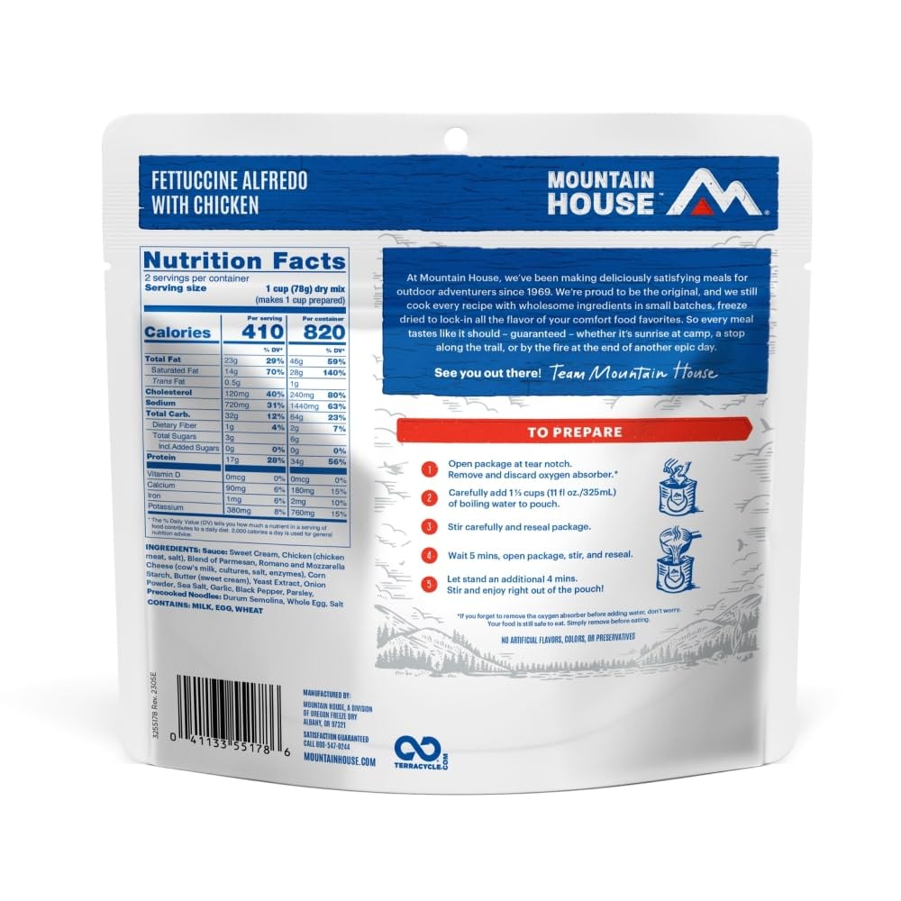 Mountain House Fettuccine Alfredo with Chicken | Freeze Dried Backpacking & Camping Food | 2 Servings
