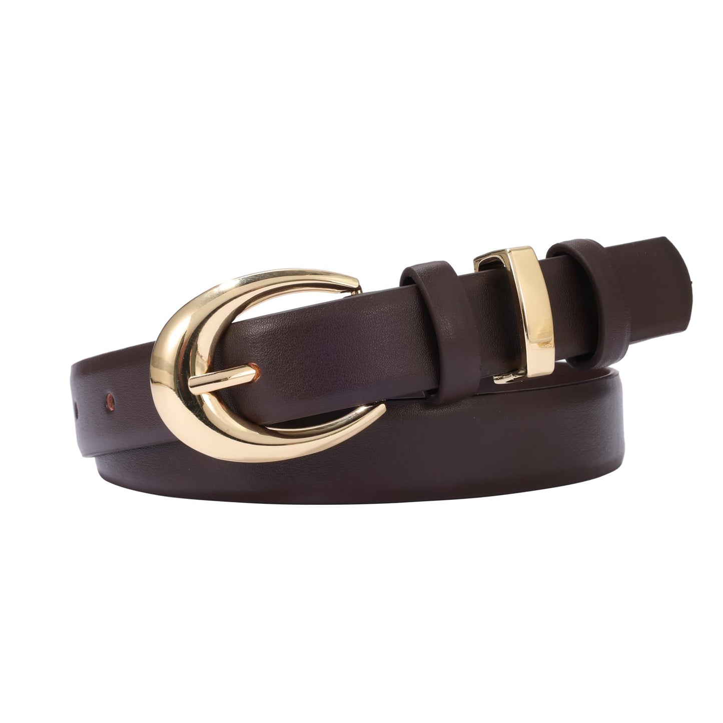 KONQUWA Women's Cow Leather Belt for Jeans Pants Fashion Ladies Skinny Dress Waist belt with Gold Buckle (Coffee/Gold Buckle,27″-33″)
