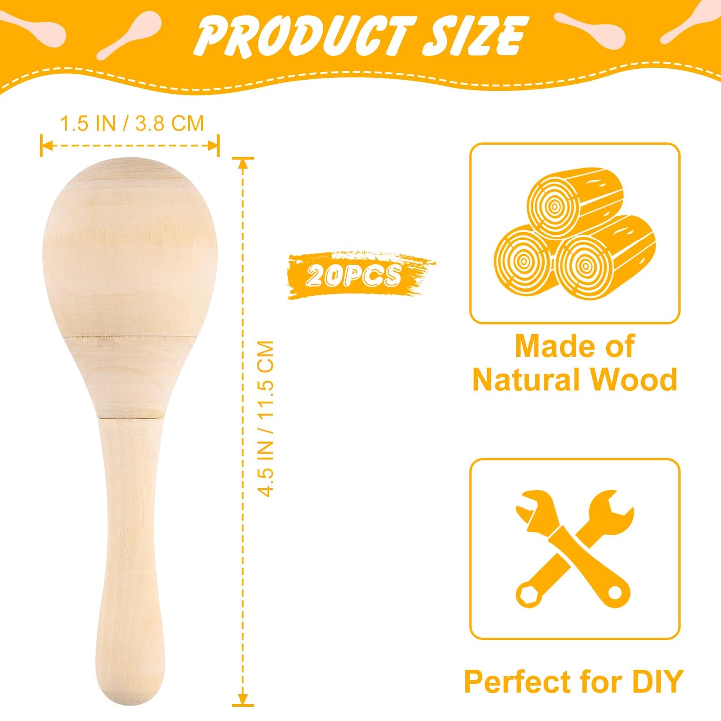 BOUBONI 20Pcs DIY Wooden Maracas for Kids, Mini Maracas for Mexican Fiesta Party Favors with 12Pcs Multicolor Pens, Cinco De Mayo Party Supplies