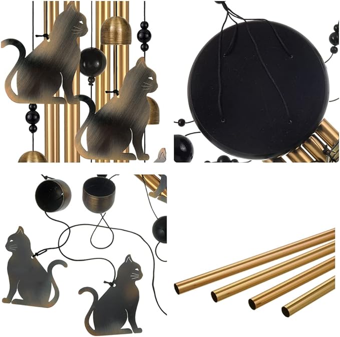 Bronze Cats Wind Chimes Decor, Portable Mobile Wind Catcher, Sympathy Wind Bells, Memorial Gifts for Mom, Housewarming, Blessing Windchime(Outside/Indoor/Home/Room/Porch/Tree/Yard/Garden Decorate)
