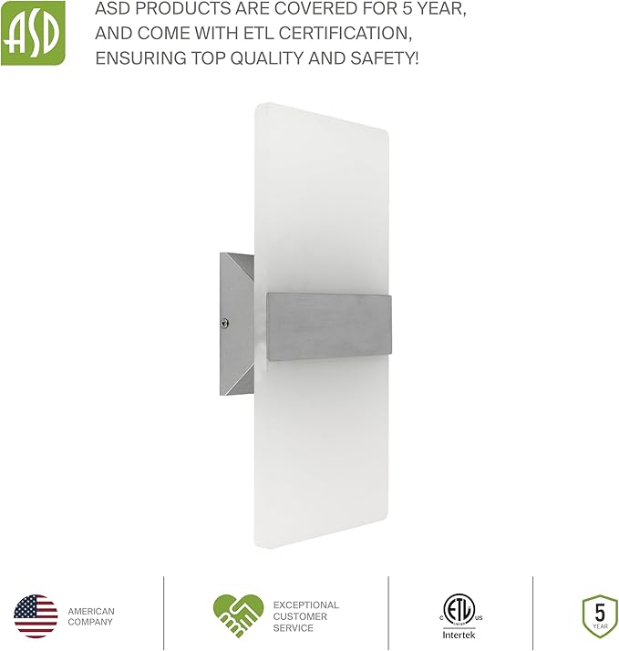 ASD 14 Inch LED Indoor Wall Sconce - Modern Interior 24W 120V 2700K-5000K Adjustable Dimmable Wall Mounted Light Fixtures, Acrylic Glass Wall Lights for Stairway, Hallway - ETL, Brushed Nickel