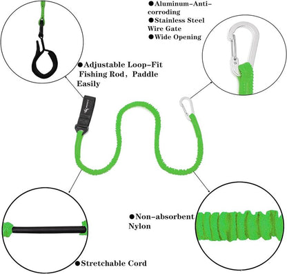 MOPHOEXII Kayak Paddle Leash Kayak Rod Leash Kayak Paddle Lanyard Stretchable Coiled Lanyard Leash Kayak Fishing Accessories for Kayak and Paddles Green 4 Pack