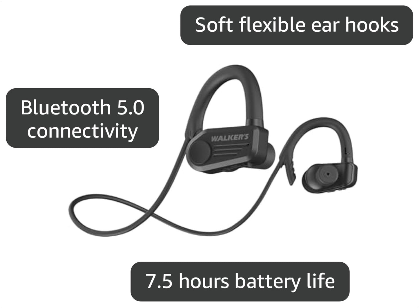 Walker's Shooting Ear & Hearing Protection Sport Electronic Bluetooth Rechargeable ATACS Wireless Earbuds