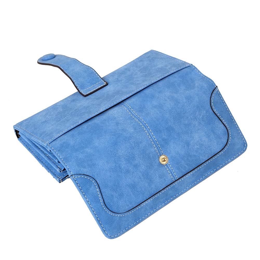 Cynure Women's Vegan Leather 17 Card Slots Card Holder Long Big Bifold Wallet,Light Blue