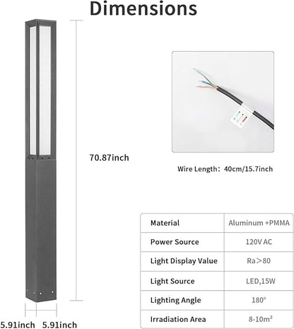 Landscape Path Lights AC100-240V, 71" High Outdoor Pathway Light Hard Wired, Waterproof Modern Bollard Lamp, Driveway Walkway Pole Lights, 3000K LED Lighting for Patio Yard Garden Commercial