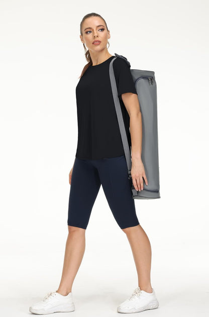 THE GYM PEOPLE Women's Short Sleeve Workout Shirts Breathable Yoga T-Shirts with Side Slits Athletic Tee Tops Black