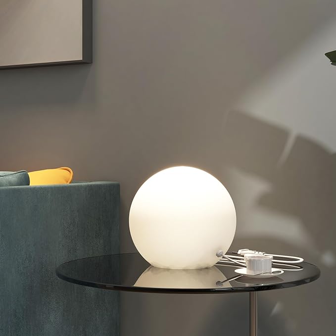 6 Inch Ball Table Lamp with Glass Shade, Ball Light Bookshelf Lamp for Bedroom, Dorm, Office and Bedroom Bookshelf Reading Decoration, Without Bulb