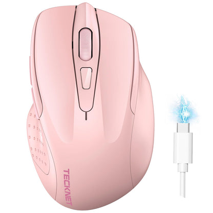 TECKNET Wireless Mouse (BT5.0/3.0 & 2.4G) Rechargeable 4800 DPI Silent USB A & Bluetooth Mouse 6 Buttons, Wide Compatibility - Grey