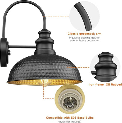 Farmhouse Outdoor Barn Light Fixture, 12 Inch Dome Gooseneck Exterior Wall Light, Rustic Outdoor Wall Sconce Outside Wall Mount Lantern with Bead Shape for Home, Porch, Garage, Doorway