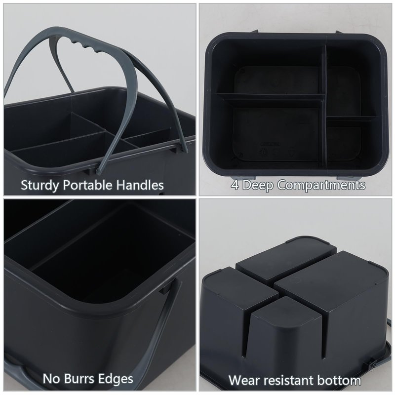 Zerdyne Plastic Cleaning Caddy with Handle, Plastic Cleaning Tote for Cleaning Supplies, Small Classroom Caddy, Gray