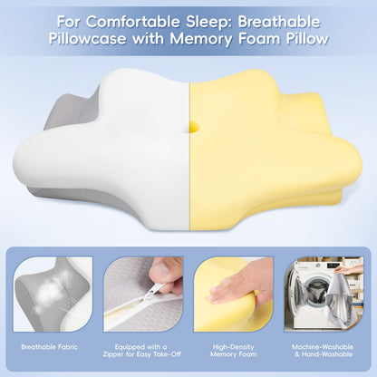Cervical Neck Pillow, Memory Foam Pillows for Neck and Shoulder Pain Relief, 2 Heights Ergonomic Pillow with Breathable Ice Silk Cover, Neck Support Pillow for Side Back Stomach Sleepers, Odorless