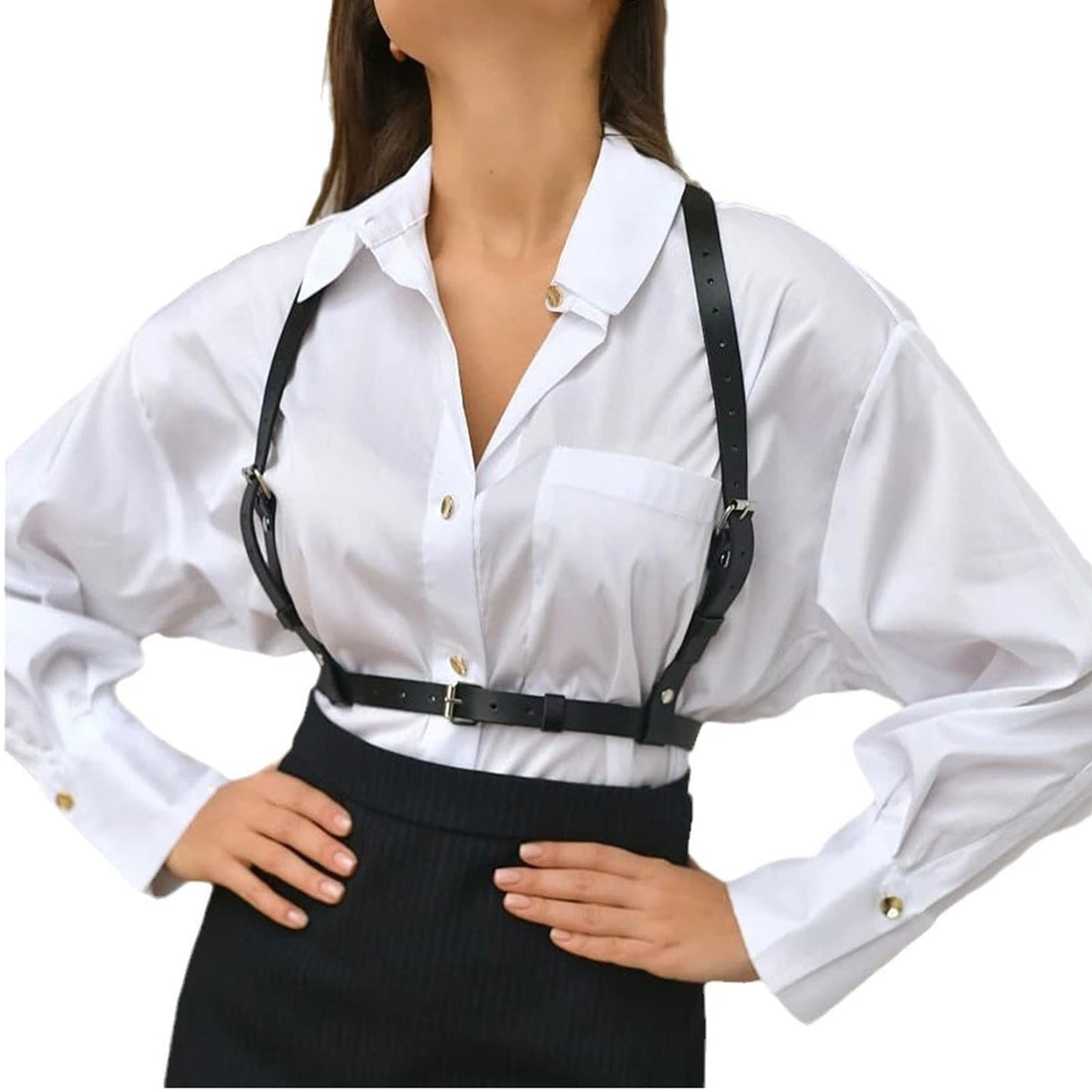 MICKAIER Punk Leather Body Harness Belt for Women Gothic Adjustable Waist Belts Fashion Accessories,body line harness strappy back belt