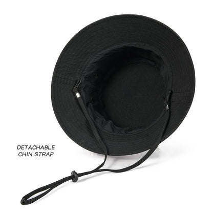 BOTVELA Men Cotton Bucket Hats Foldable Outdoor Sun Hat Unisex Flat Top Caps (Black, 7 3/4)