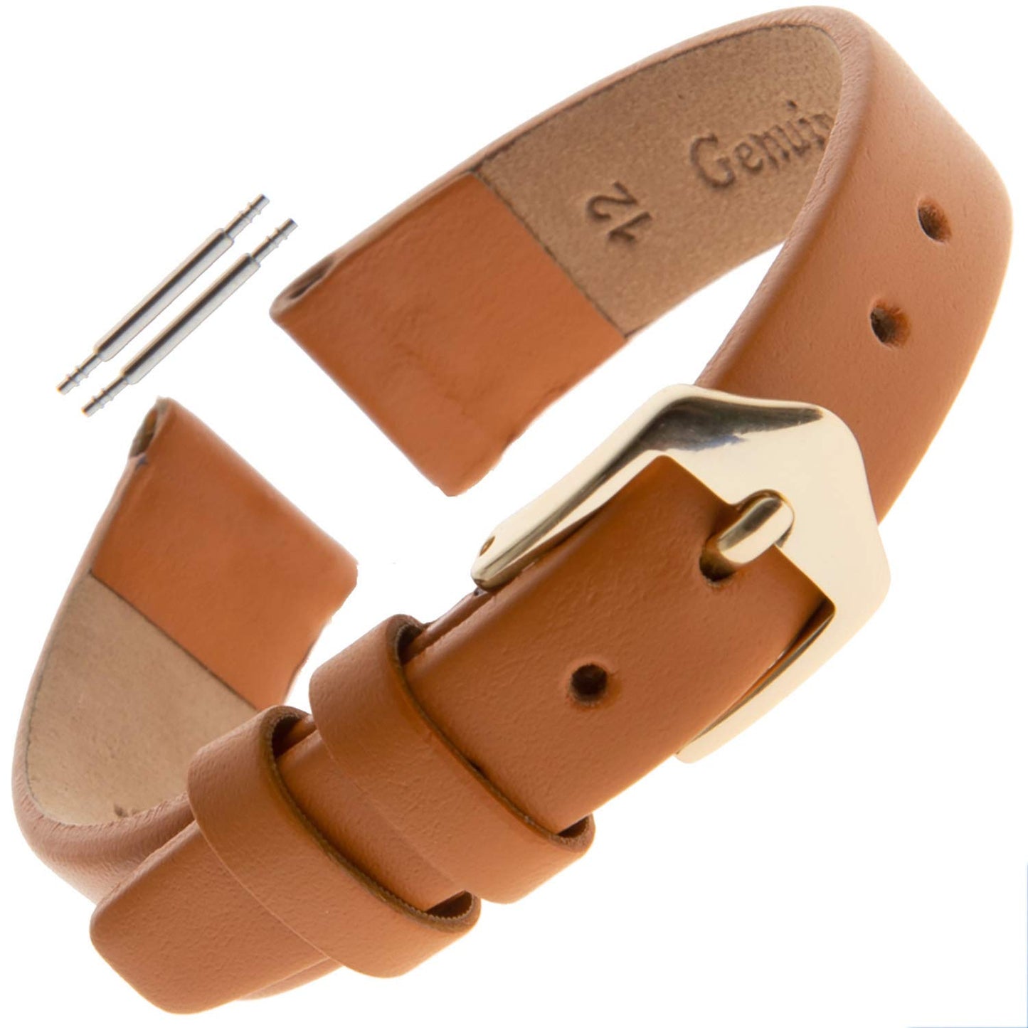 Gilden Ladies 10-14mm Classic Calfskin Fashion Color Flat Leather Watch Band F60-0312 (12mm, Standard, Tan, Gold-Tone Buckle)