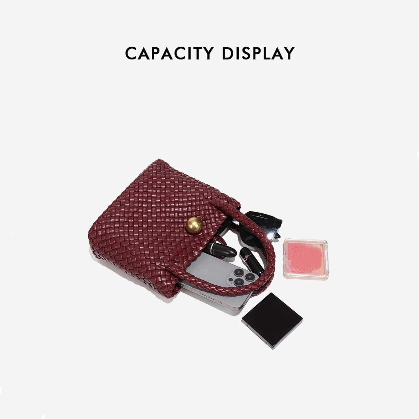 Waiyqju Mini Woven Women's Handbag Lightweight Luxury Vegan Leather Handle Fashion Business Daily Crossbody Bag (6# Off-white)
