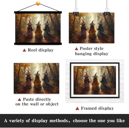 Yesad Three Witches in The Forest Canvas Wall Art, Halloween Décor Vintage Posters Pictures Décor Fall Wall Décor for Living Room Bedroom (Unframed,30”x20”,Three Witches)