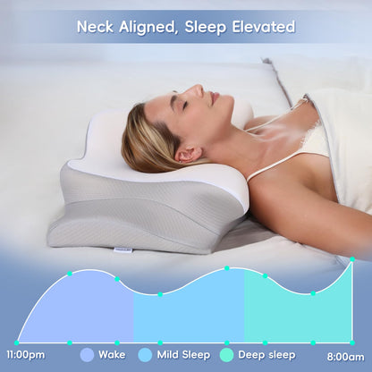 Cervical Neck Pillow, Memory Foam Pillows for Neck and Shoulder Pain Relief, 2 Heights Ergonomic Pillow with Breathable Ice Silk Cover, Neck Support Pillow for Side Back Stomach Sleepers, Odorless
